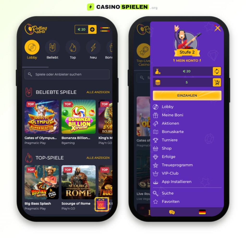 Mobiler Screenshot vom Rolling Slot Casino Testbericht vom iPhone 12 Pro